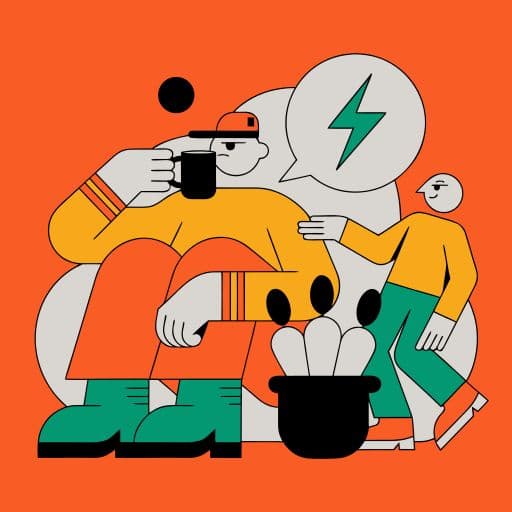 Playful editorial vector illustration of a group gathered around a plant.